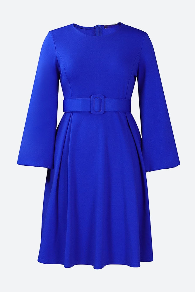 Crew-Neck Long Sleeve High Waisted Dress Lavish Daily