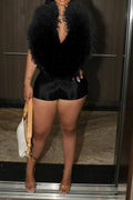 Deep V Feather Halter Romper Lavish Daily