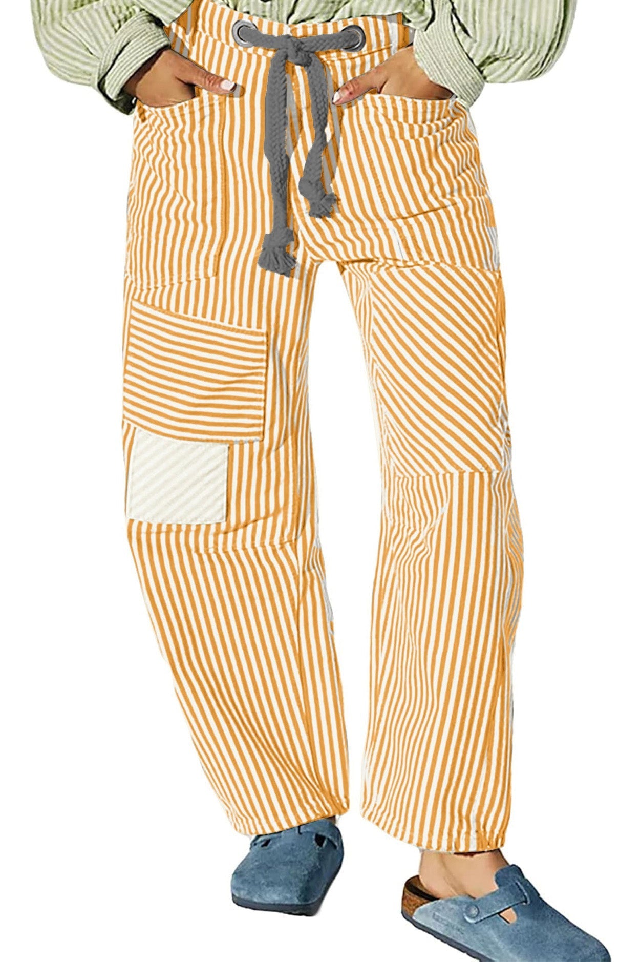 Loose Casual Striped Wide Leg Drawstring Trousers Lavish Daily