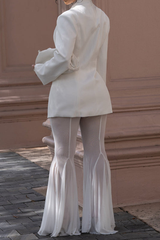 Asymmetric Blazer & Sheer Flare Pant Set Lavish Daily