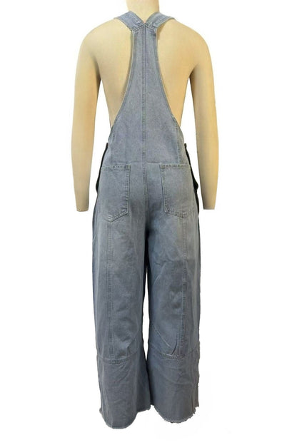 Pleated Wide Leg Denim Overalls Lavish Daily