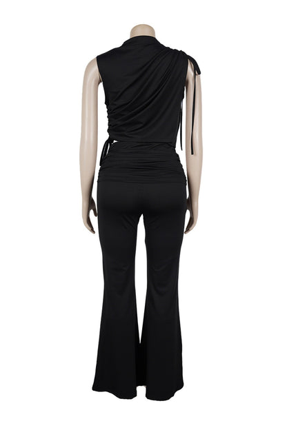 Ruched Mock Neck & Flare Pant Set Lavish Daily