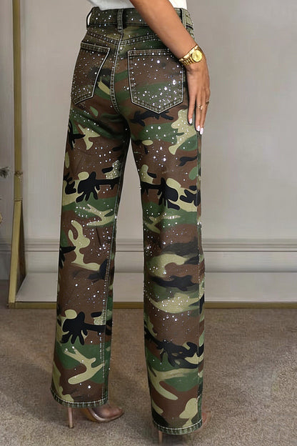 Rhinestone Camo Straight Leg Jeans Lavish Daily