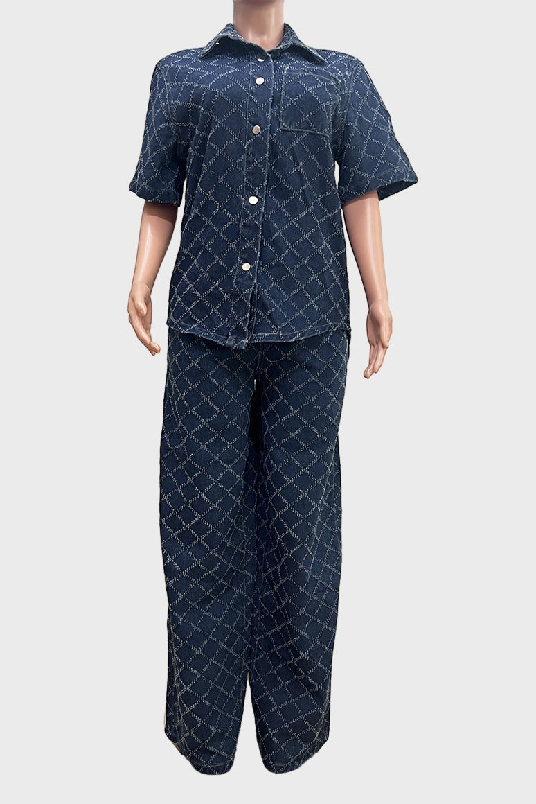 Quilted Textured Denim Set Lavish Daily