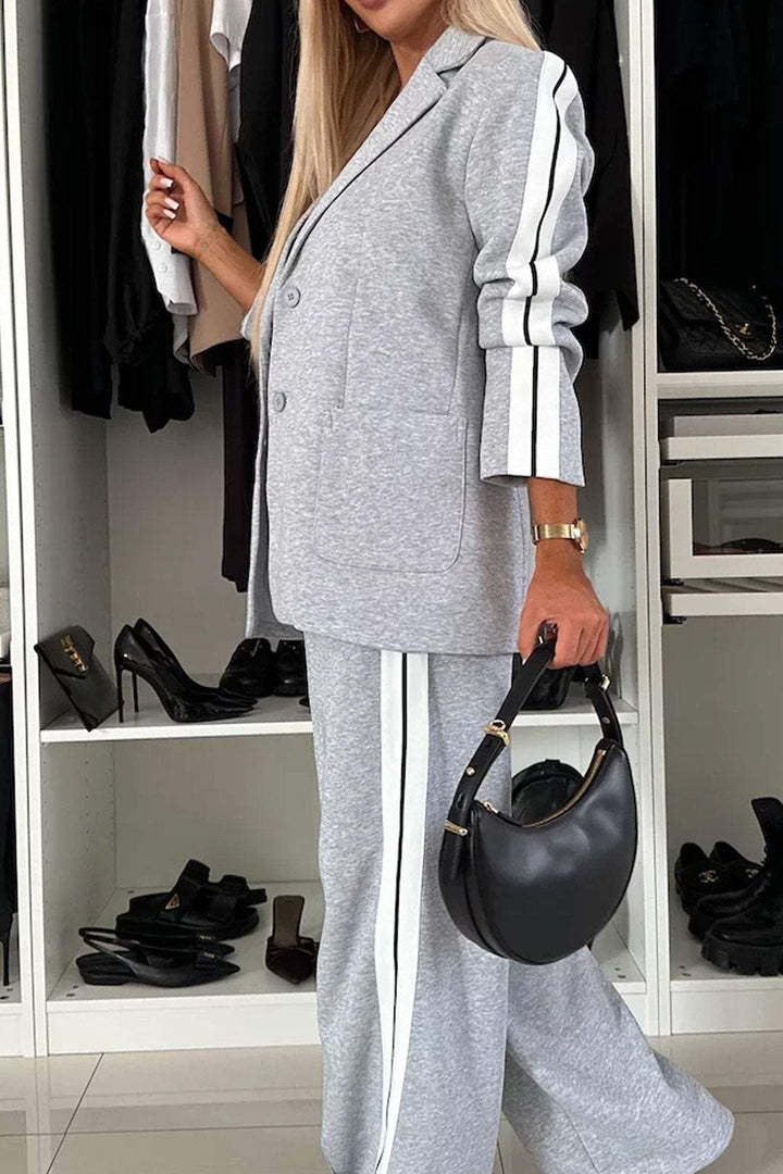 Long Sleeve Collared Casual Blazer Set Lavish Daily