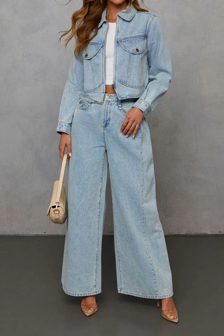 Loose Denim Jacket & Pants Set Lavish Daily