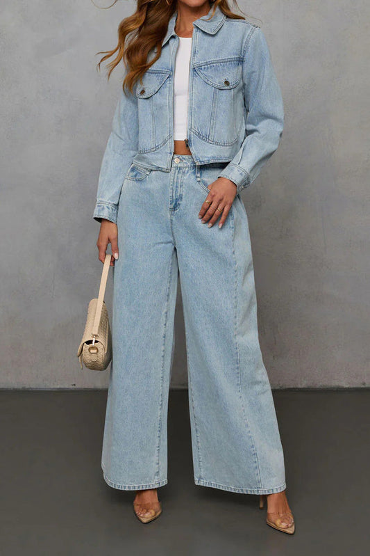 Loose Denim Jacket & Pants Set Lavish Daily