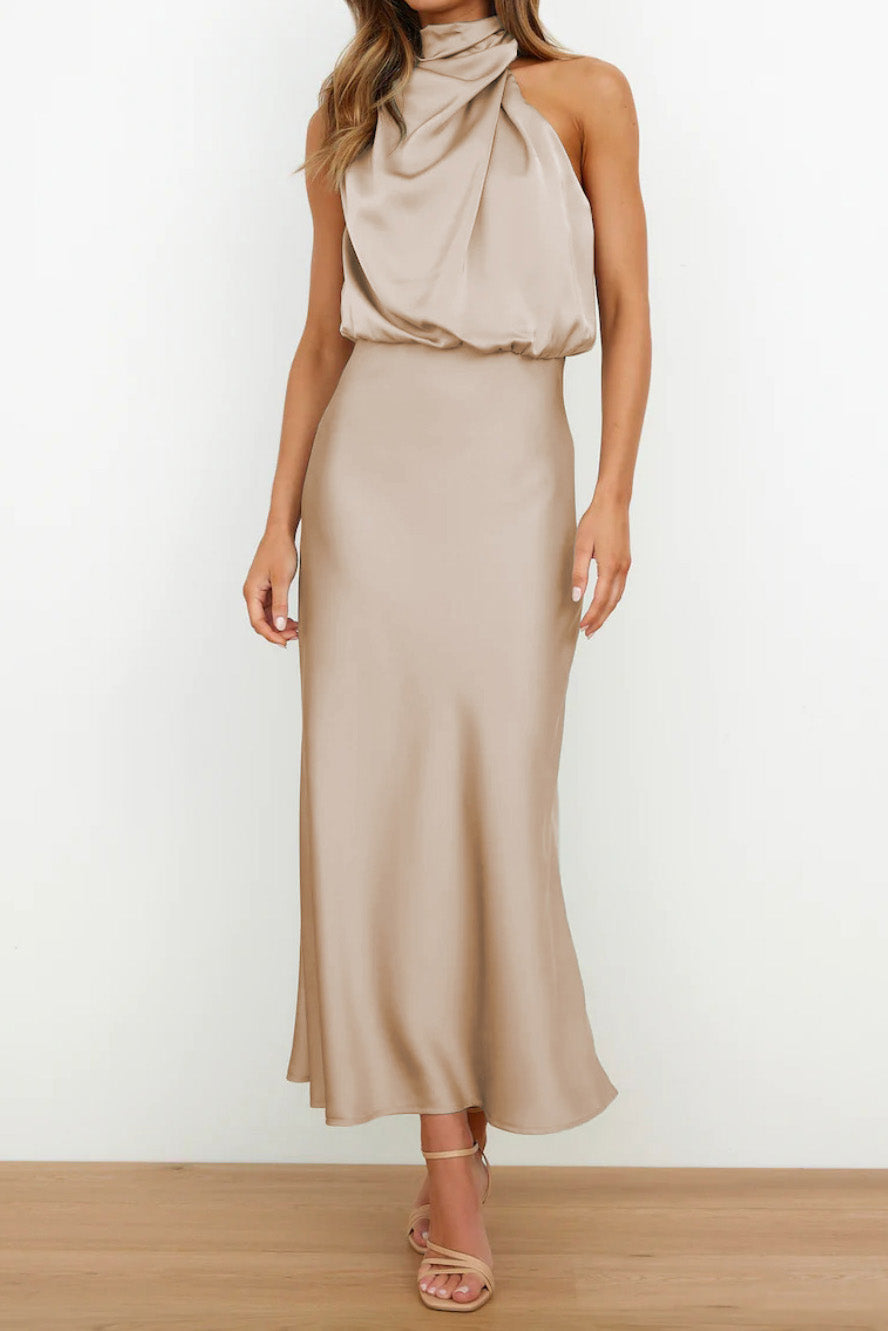 Satin Mock-Neck Slip Dress Lavish Daily