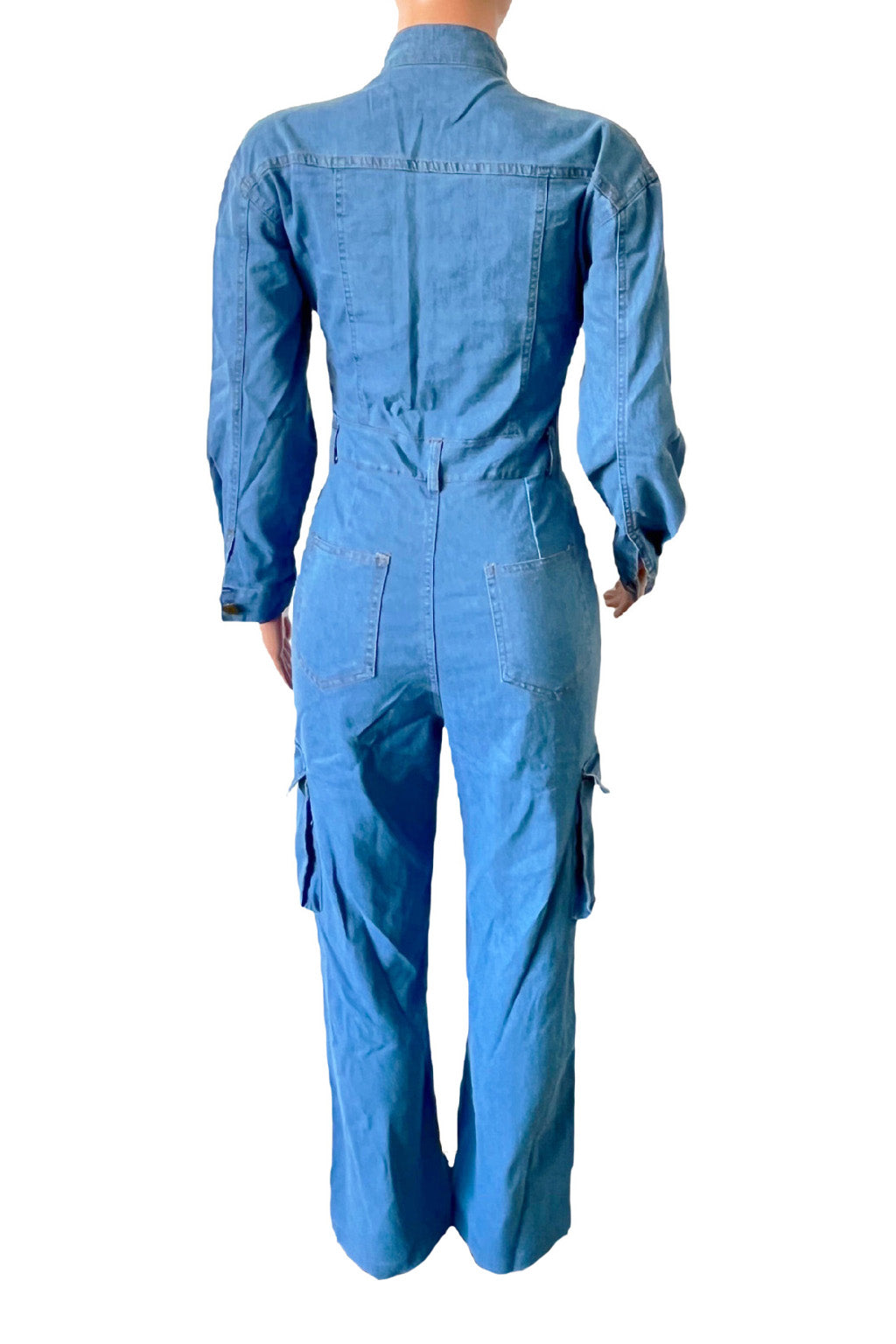 Long Sleeve Denim Cargo Pocket Jumpsuit Lavish Daily