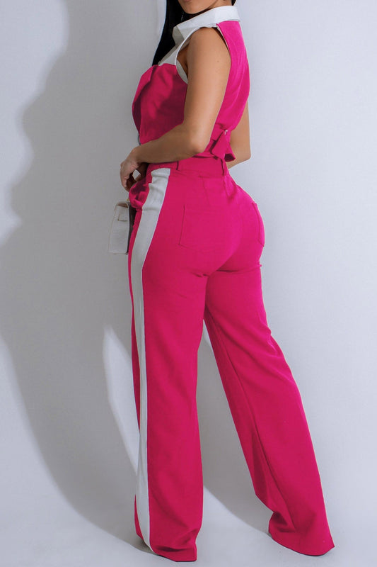 Patchwork Button Tie Back Top And Trousers Set Lavish Daily