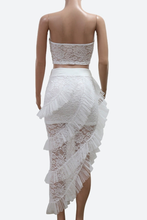 Lace Strapless Top and Ruffle Skirts Sets Lavish Daily