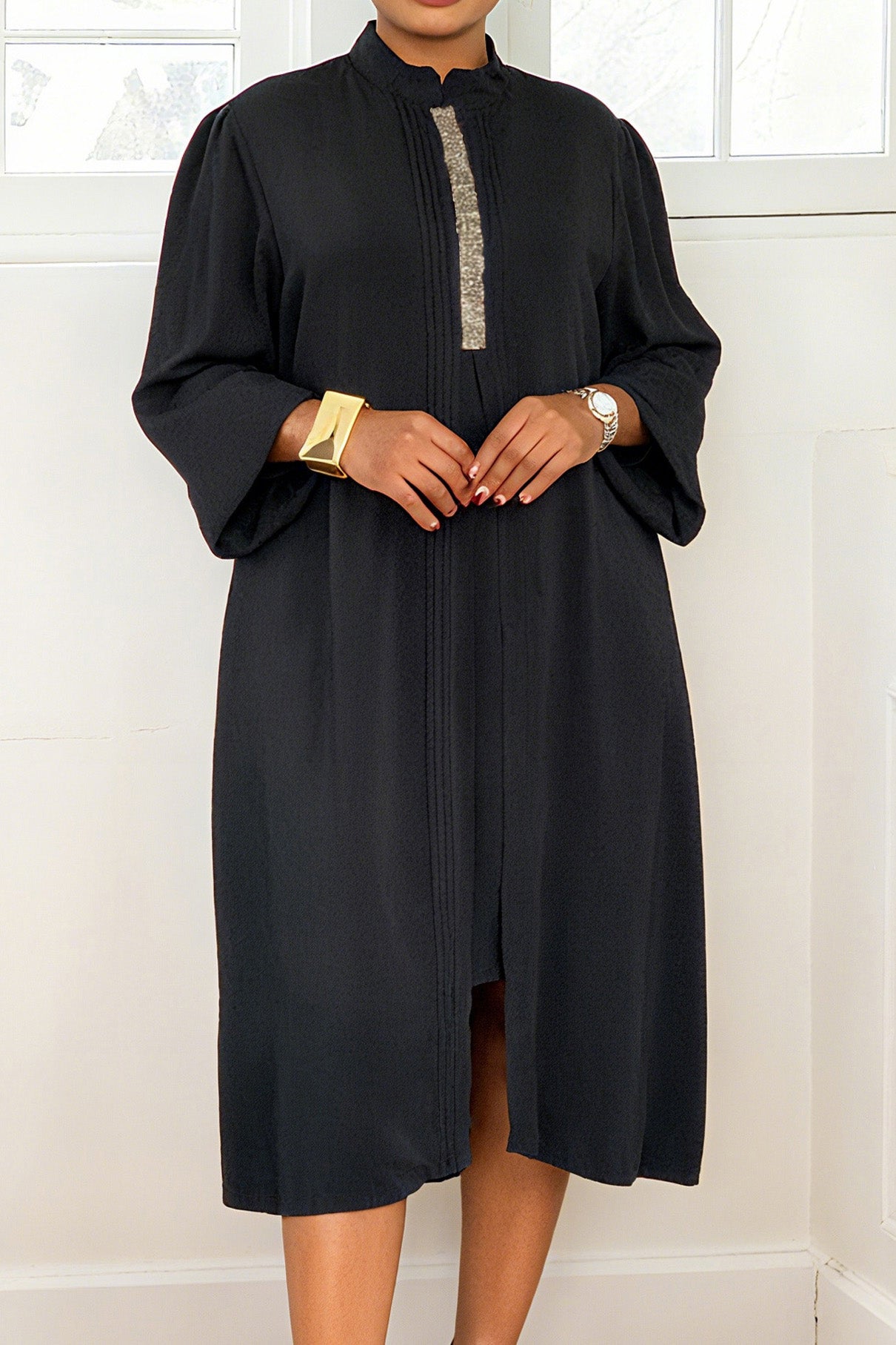Long Sleeve Solid Split Dress Lavish Daily