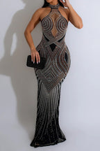 Rhinestone Beaded Floor-Length Evening Gown Lavish Daily