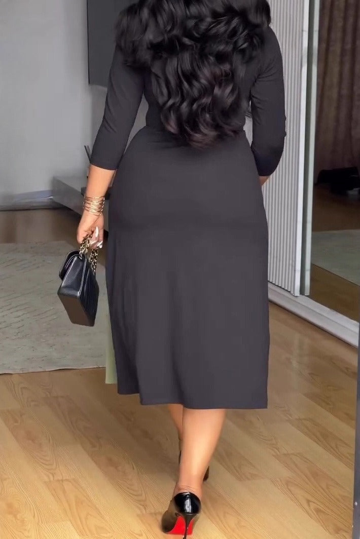 Collared Waist-Drawn Colorblock Pleated Dress Lavish Daily