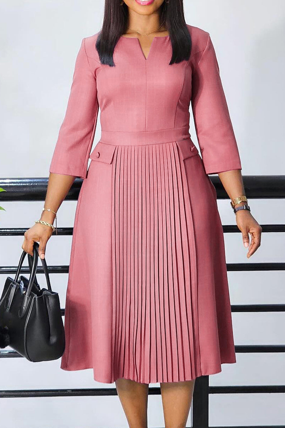 Elegant Solid Pleated Dress Lavish Daily