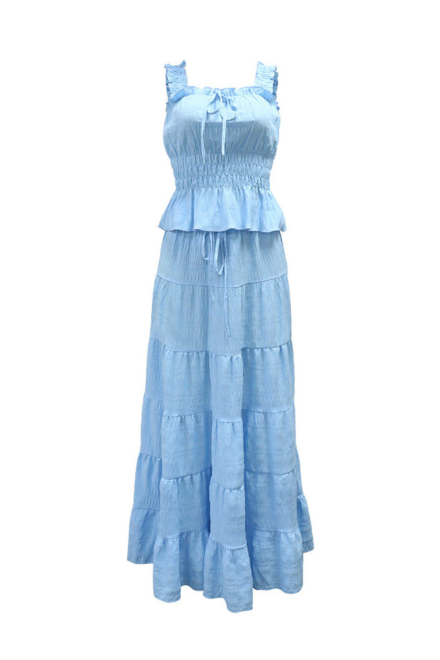 Textured Smocked Top & Tiered Maxi Skirt Set Lavish Daily