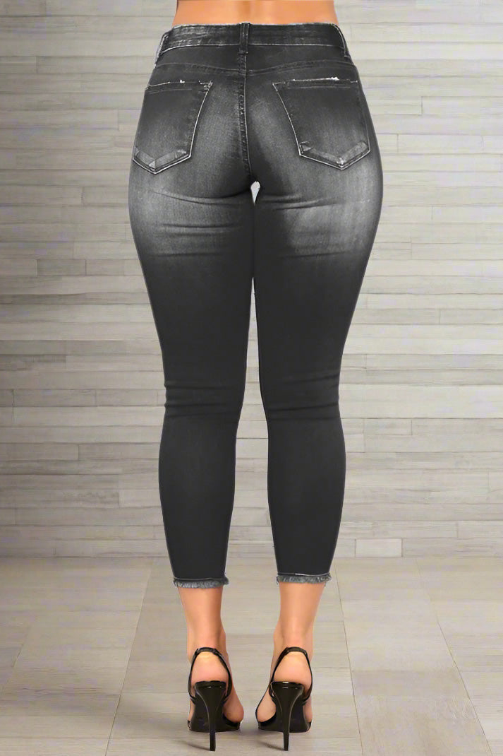 High Waist Stretch Ripped Jeans - Skinny Fit Lavish Daily