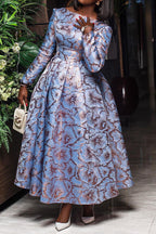 Crew Neck Long Sleeve Pleated Midi Dress Lavish Daily