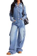 Washed Denim Utility Wide Leg Jumpsuit Lavish Daily