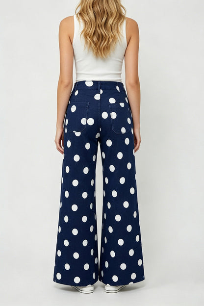 Polka Dot High Rise Wide Leg Jeans Lavish Daily