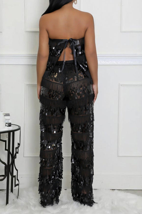 Fringe Sequin Pants Set Lavish Daily