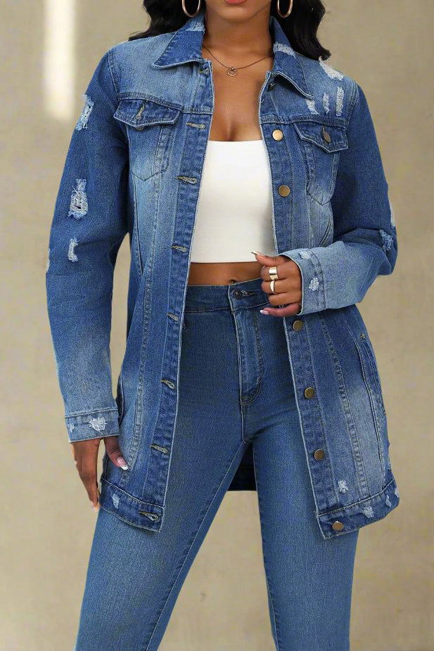 Distressed Denim Jacket Lavish Daily