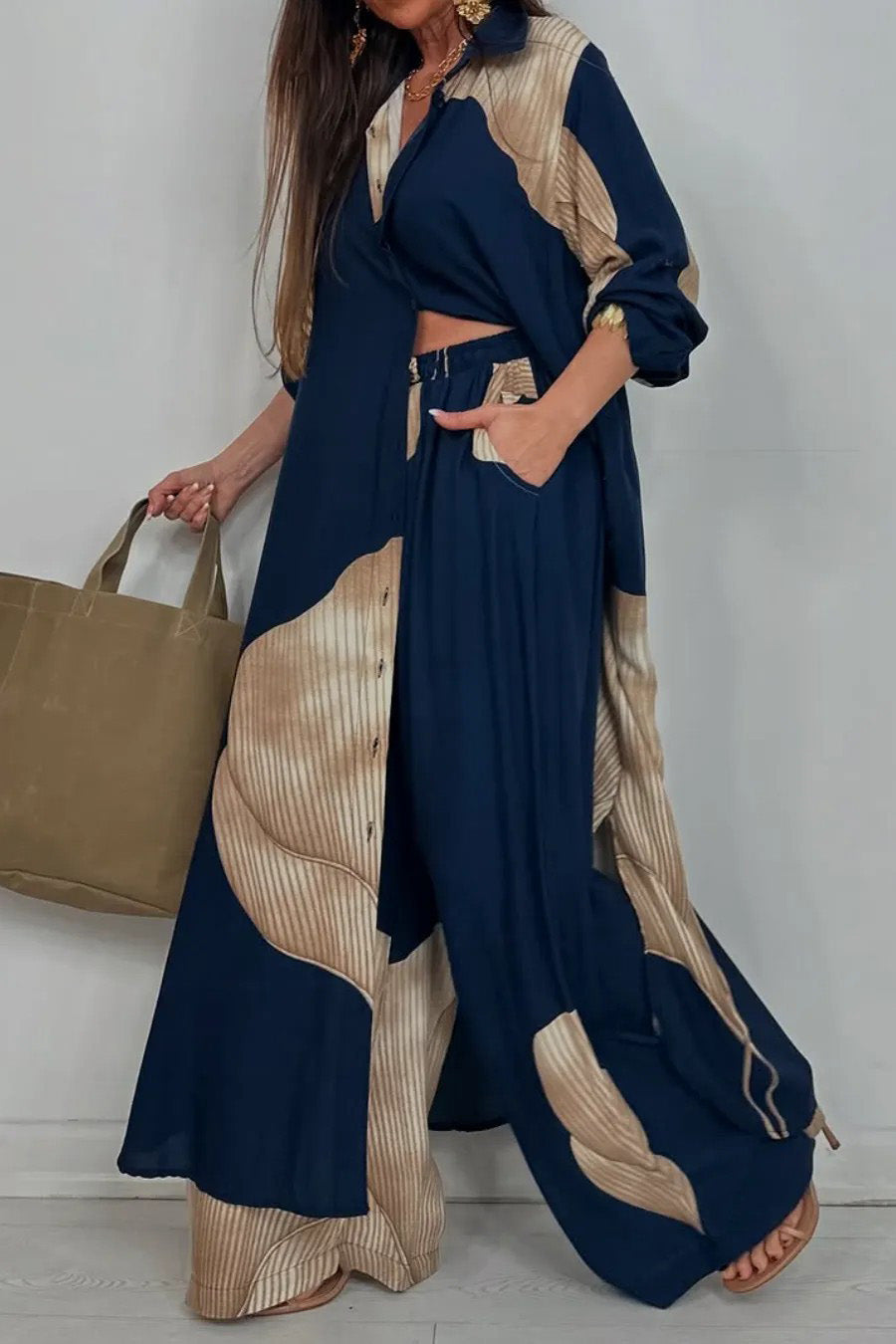 Colorblock Loose Shirt & Pants Set Lavish Daily