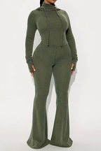 Solid High Neck Hoodie and Pants Set Lavish Daily