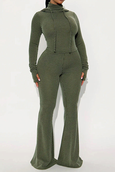 Solid High Neck Hoodie and Pants Set Lavish Daily