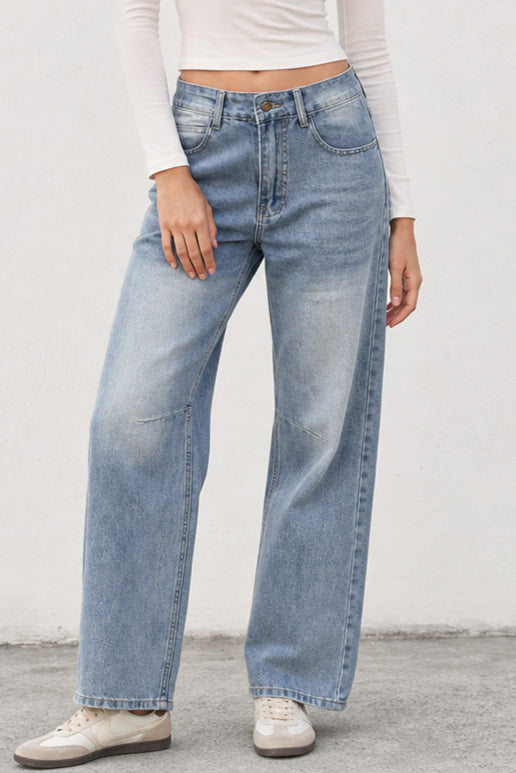 Non-Stretch Paneled Straight Leg Jeans Lavish Daily