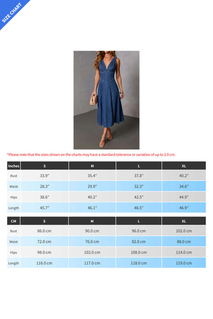 Plunge V-Neck Corset Denim Midi Dress Lavish Daily