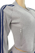 Zip Up Drawstring Stripe Flare Pants Set Lavish Daily