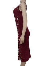 Grommet-Detail Corset Midi Dress with High Slit Lavish Daily