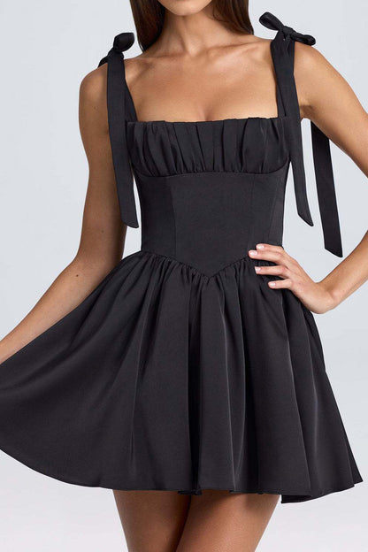 Pintucked Shirred Mini Dress Lavish Daily