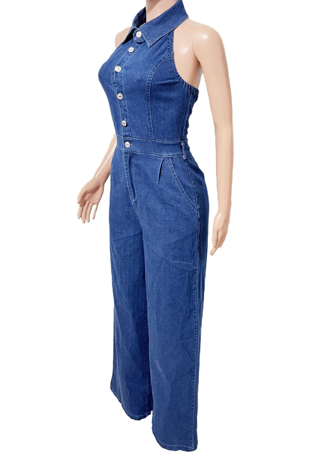 Halter Backless Jumpsuit Wide Leg Stretch Lavish Daily