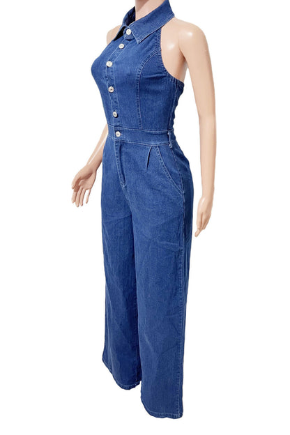 Halter Backless Jumpsuit Wide Leg Stretch Lavish Daily