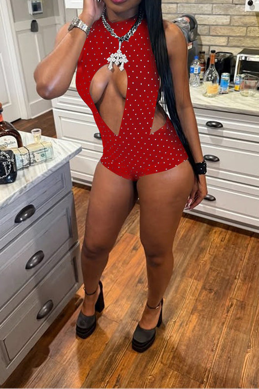 Polka Dot Cutout Romper Lavish Daily