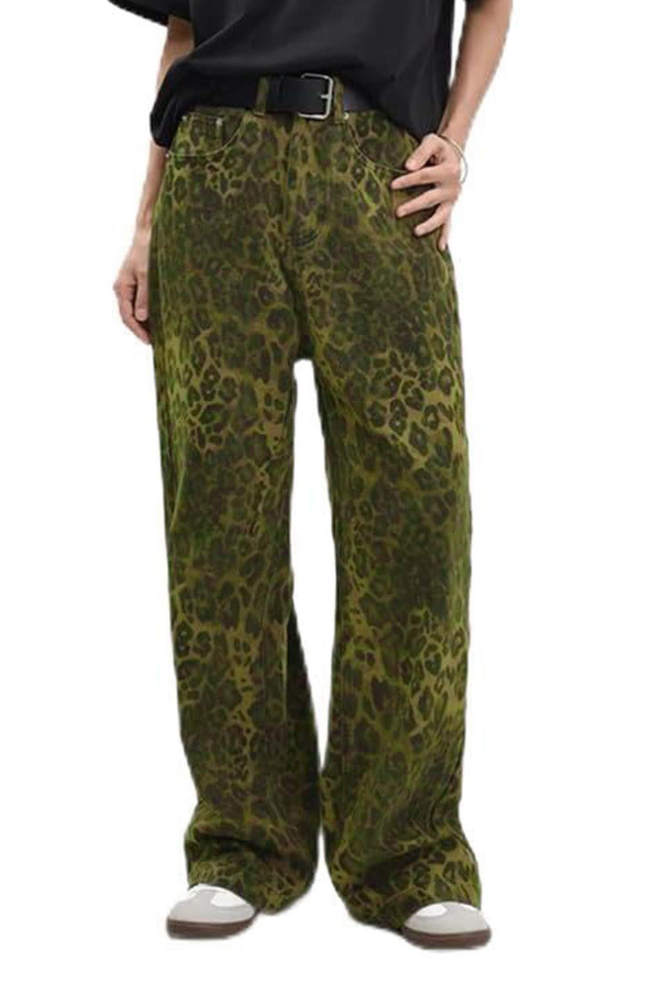 Vintage Leopard Print Wide Leg Denim Pants Lavish Daily