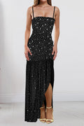 Rhinestone Strap Slit Bodycon Dress Lavish Daily