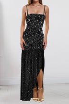 Rhinestone Strap Slit Bodycon Dress Lavish Daily