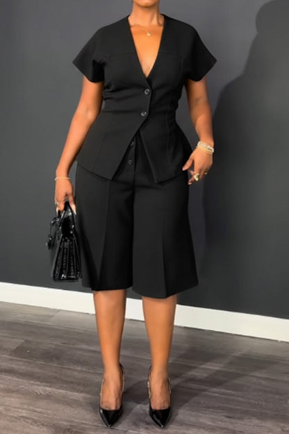 V-Neck Peplum Top & Wide Leg Culotte Set Lavish Daily