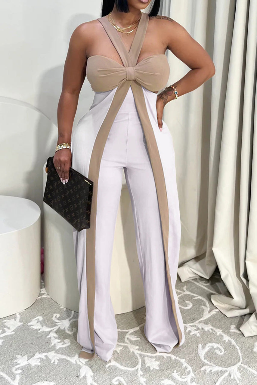 Crisscross Ribbon Cutout Jumpsuit Lavish Daily