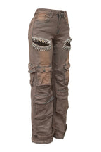 Rhinestone Embellished Denim Cargo Pants Lavish Daily