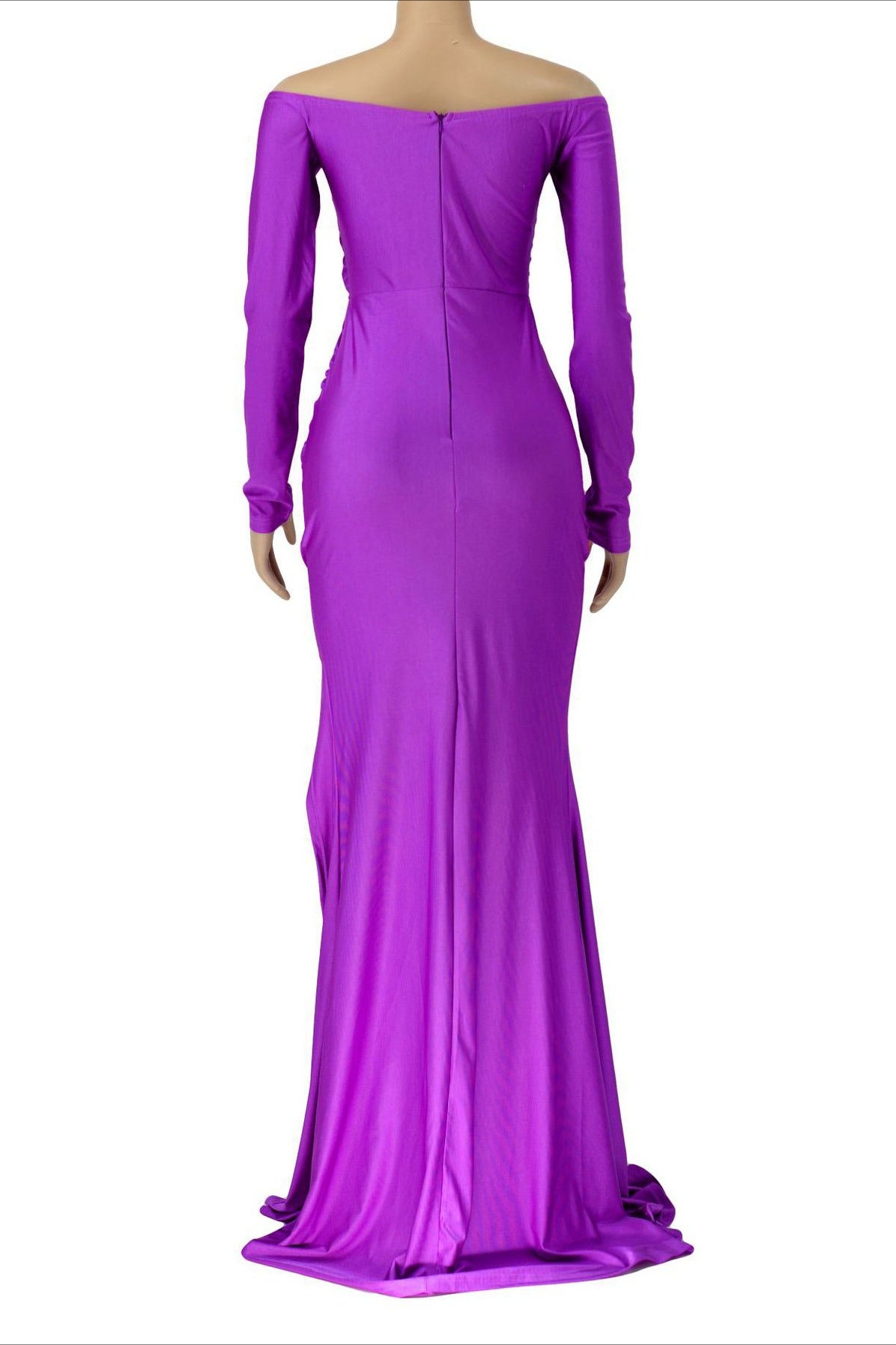 Off-Shoulder Long Sleeve Slit Maxi Dress Lavish Daily