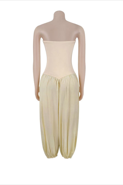 Strapless Sweetheart Pleated Balloon Jumpsuit Lavish Daily