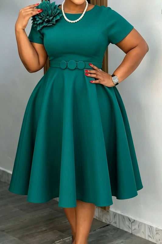 3D Floral Applique Belted A-Line Midi Dress Lavish Daily