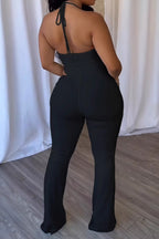Elegant Ring Cutout Halter Tie Jumpsuit Lavish Daily
