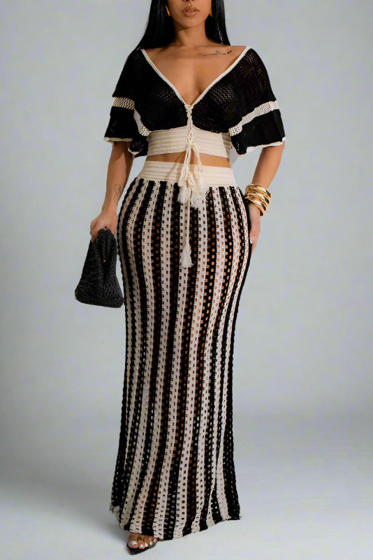Stripe Knit Skirt Set Lavish Daily
