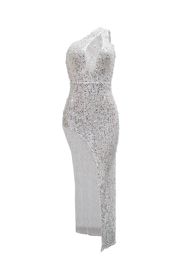Sequin Halter Deep V Backless Slim Fit Maxi Dress Lavish Daily
