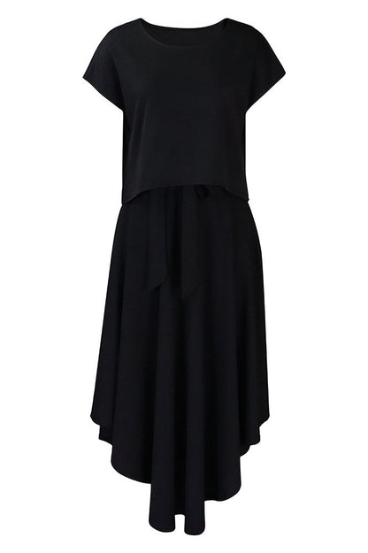 Solid Top & A-Line Midi Skirt Lavish Daily